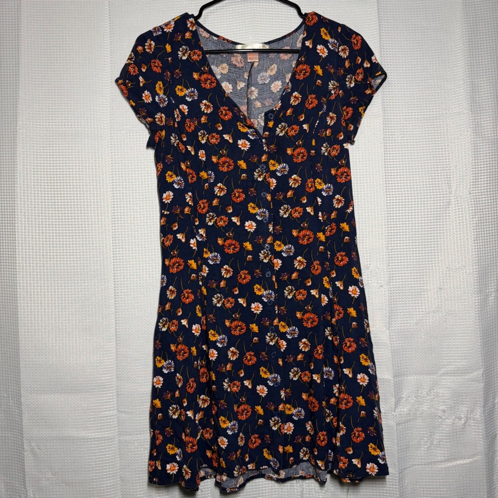 Band of Gypsies Mini Dress Viscose Floral Lace Up Back Boho Summer M